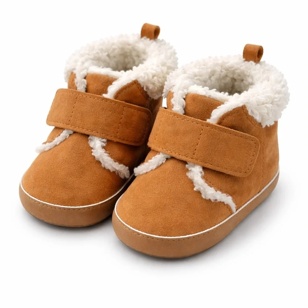 Carter's Baby Sherpa Lined Duck Boots Size 6-9 Months Tan Faux Suede Winter Shoe